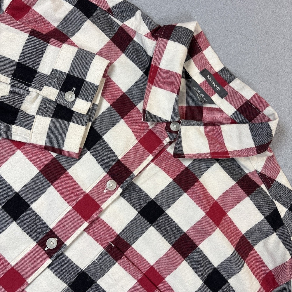 Eddie Bauer Womens Medium Plaid‎ Relaxed Fit Soft Brushed Cotton Button Shirt